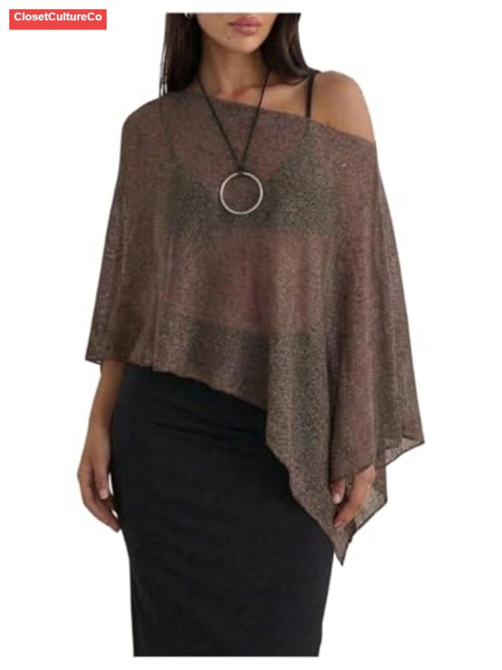 Sheer Poncho Top Asymmetrical Sweater Shawl Wrap Dolman Sleeve